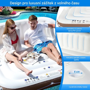 Nafukovacie kúpacie lehátko so sťahovacou odnímateľnou strieškou B09JSWKMF9, SPF 50+, do 200 kg, hnedo/