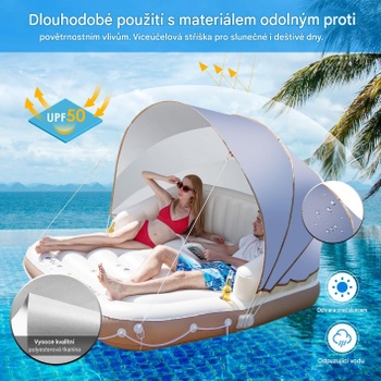 Nafukovacie kúpacie lehátko so sťahovacou odnímateľnou strieškou B09JSWKMF9, SPF 50+, do 200 kg, hnedo/