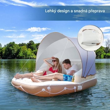 Nafukovacie kúpacie lehátko so sťahovacou odnímateľnou strieškou B09JSWKMF9, SPF 50+, do 200 kg, hnedo/