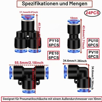 24 kusov 10mm rýchlospojok Air Push, pneumatické násuvné spojky, pneumatické konektory,