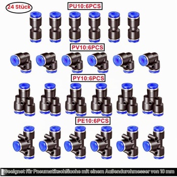 24 kusov 10mm rýchlospojok Air Push, pneumatické násuvné spojky, pneumatické konektory,