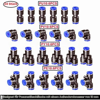 24 kusů 10mm rychlospojek Air Push, pneumatické násuvné spojky, pneumatické konektory,