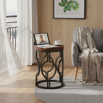Odkladací stolík HOGA-NY092, 60 × 30 × 60 cm, čierno / hnedý - A