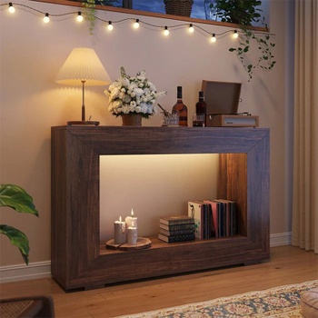 Konzolový stolík HOGA-JW0885X, 122,5 x 29,8 x 81,8 cm, hnedý - A
