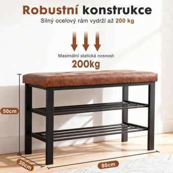 Botník DS-HXD3CPG, 30 × 80 × 50 cm, nosnosť 200 kg, čierno / hnedý - N
