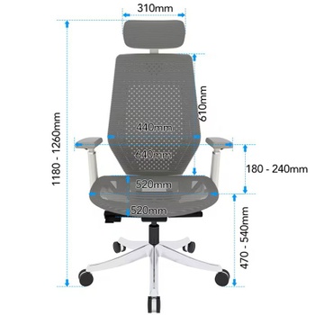 Ergonomická kancelárska stolička BS11G-PRO, s lakťovou opierkou, sivá - B