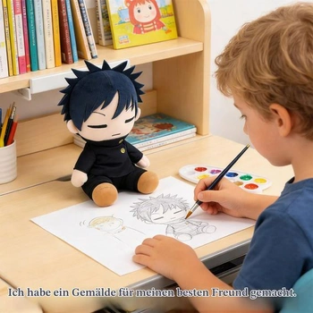 STOAT® Jujutsu Kaisen Megumi Fushiguro Plyšová hračka, 23 cm sedící anime zboží, měkká PP bavlna,