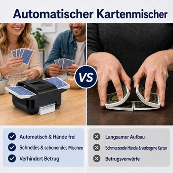 Míchačka karet pro 1-2 balíčky, automatické zastavení a manuální ovládání, napájení přes USB, černá