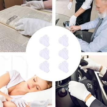 6 párů bavlněných rukavic, bílé hydratační rukavice, tenké pracovní rukavice proti ekzému,