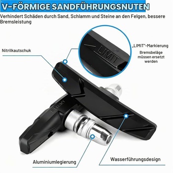 4 brzdové doštičky na bicykel, brzdové čeľuste V-brake 70 mm, čierne