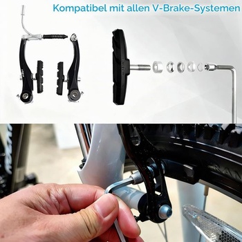 4 brzdové doštičky na bicykel, brzdové čeľuste V-brake 70 mm, čierne