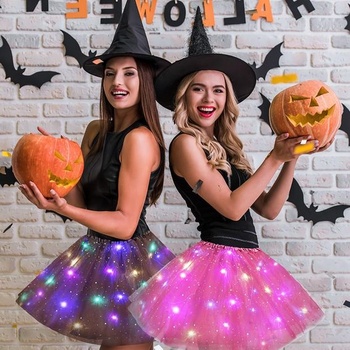 Dámska tylová sukňa s LED diódami pre dospelých URAQT, LED tutu sukňa žltá