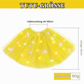 Dámska tylová sukňa s LED diódami pre dospelých URAQT, LED tutu sukňa žltá