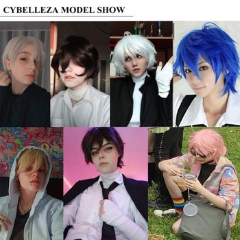 Anime parochňa ružová krátka cosplay parochne ružová pre ženy mužov syntetické rovné maškarné vlnité