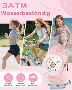 Analogové dětské hodinky pro chlapce a dívky ve věku 4-12 let, růžové
