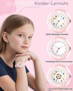 Analogové dětské hodinky pro chlapce a dívky ve věku 4-12 let, růžové