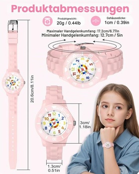 Analogové dětské hodinky pro chlapce a dívky ve věku 4-12 let, růžové