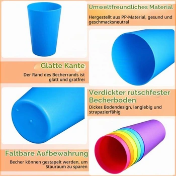KAHEIGN 36dílné opakovaně použitelné plastové kelímky, 250ml kelímky na pití pro děti, sada 6