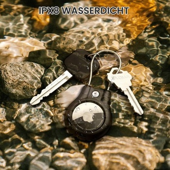 Sada 4 kľúčeniek pre Apple AirTag, púzdro IPX8 AirTag s oceľovým lankom, čierna – 4 kusy