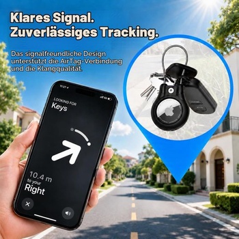 Sada 4 kľúčeniek pre Apple AirTag, púzdro IPX8 AirTag s oceľovým lankom, čierna – 4 kusy