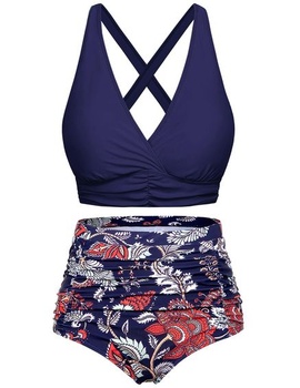 Dámske bikiny Voqeen s vysokým pásom, push-up strihom, výstrihom do V, kríženými volánikmi a