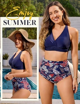 Dámske bikiny Voqeen s vysokým pásom, push-up strihom, výstrihom do V, kríženými volánikmi a