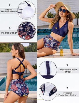 Dámske bikiny Voqeen s vysokým pásom, push-up strihom, výstrihom do V, kríženými volánikmi a