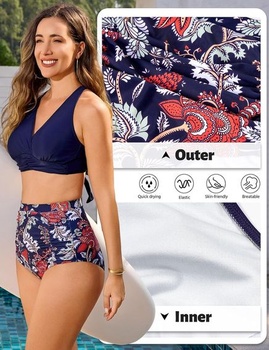 Dámske bikiny Voqeen s vysokým pásom, push-up strihom, výstrihom do V, kríženými volánikmi a