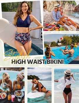 Dámske bikiny Voqeen s vysokým pásom, push-up strihom, výstrihom do V, kríženými volánikmi a
