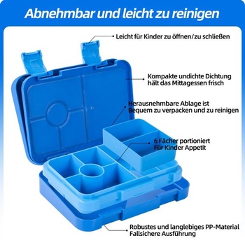 Dětský obědový box QCQHDU se 6 přihrádkami - 946ml obědový box pro dospělé, bento box pro děti od 3