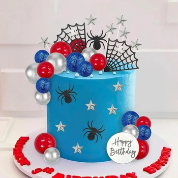 Pavoučí ozdoba na dort, třpytivá dekorace na dort s pavoukem, ozdoba na dort s pavučinou, ozdoby na