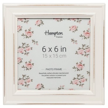 Hampton Frames | Fotorámik Paloma, 15x15 cm, biely, drevený, shabby chic | Sklenená predná strana,