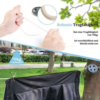 Predlžovacia práčovná šnúra, prenosná 10m práčovná šnúra pre kempovanie, cestovanie, dovolenku a