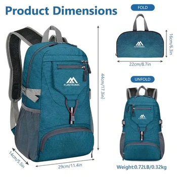 Flintronic ľahký turistický batoh, malý, 20l skladací ultraľahký batoh, unisex denný batoh pre