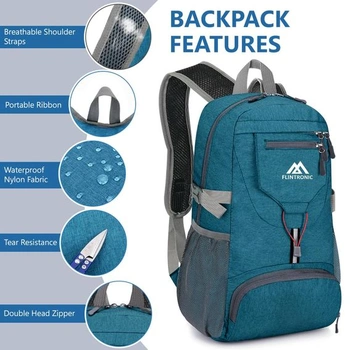 Flintronic lehký turistický batoh, malý, 20l skládací ultralehký batoh, unisex denní batoh pro