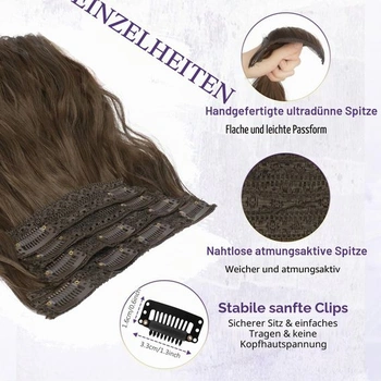 RUWISS Clip-in predlžovanie vlasov, 45 cm dlhé vlnité clip-in predlžovanie vlasov, 4 kusy