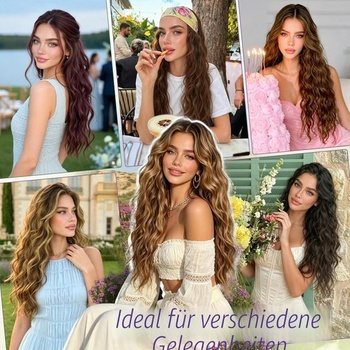 RUWISS Clip-in prodlužování vlasů, 45 cm dlouhé vlnité clip-in prodlužování vlasů, 4 kusy