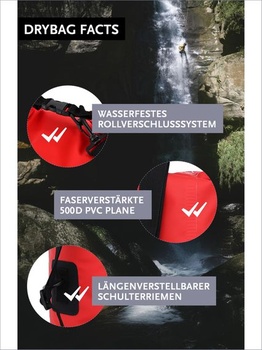 DonDon Dry Bag Vodeodolný vak 2l, 5l, 10l, 15l, 20l, 30l Balenie/Vrece s ramenným popruhom Červený 5