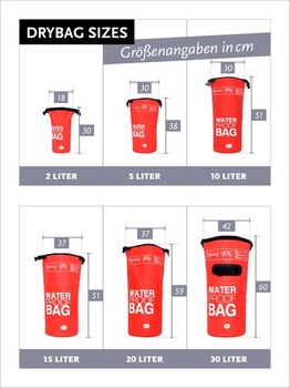 DonDon Dry Bag Vodeodolný vak 2l, 5l, 10l, 15l, 20l, 30l Balenie/Vrece s ramenným popruhom Červený 5