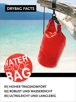 DonDon Dry Bag Vodeodolný vak 2l, 5l, 10l, 15l, 20l, 30l Balenie/Vrece s ramenným popruhom Červený 5