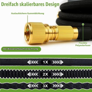 Flexibilná záhradná hadica, 15 m, predlžovacia záhradná hadica s 8 režimami postreku, ľahká
