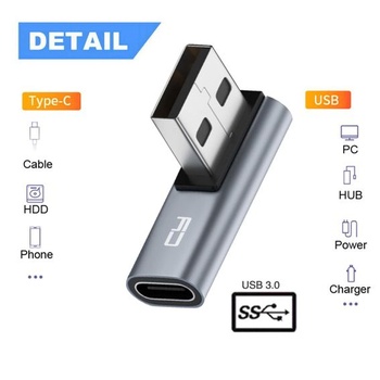 CY USB-C zásuvka, nízkoprofilová, pravoúhlá 90 stupňů na USB 3.0 A zástrčku, datový adaptér pro