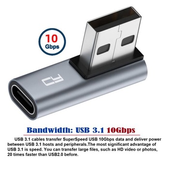 CY USB-C zásuvka, nízkoprofilová, pravoúhlá 90 stupňů na USB 3.0 A zástrčku, datový adaptér pro