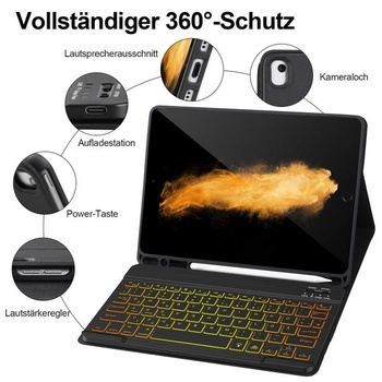 Puzdro s klávesnicou APHBZGE pre iPad 9/8/7. generácia 10,2 palca, odnímateľné puzdro s Bluetooth