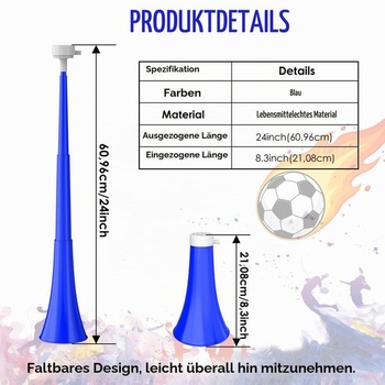 60cm vuvuzela trubička: Skladacia trojdielna vuvuzela trubička, hlasné futbalové fanfáry, štadiónové