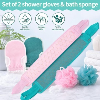 6dielna sprchová sada s 2x exfoliačnými rukavicami, 2x exfoliačnými obrúskami, 2x kúpeľovými
