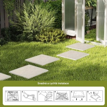 Dekoratívna záhradná dlažba s kolíkmi do zeme NP12494WH, sada 8 kusov, 39,5 x 39,5 cm, biele - N
