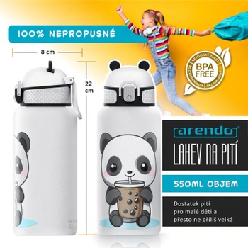Termohrnek pro děti s brčkem, 550 ml, 22 cm, bílý - N
