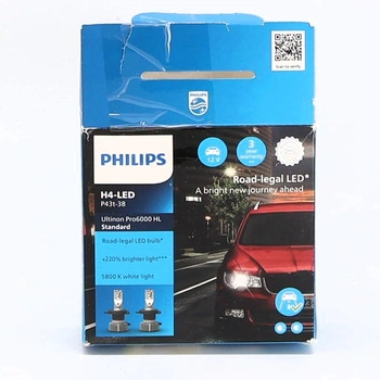Štandardná žiarovka LED svetlometu H4 Philips Ultinon Pro6000 so schválením pre cestnú premávku*, o