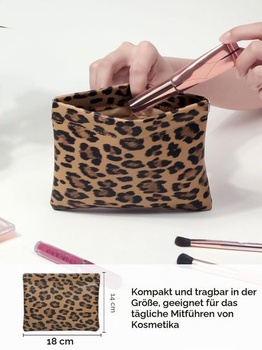 Kozmetická taštička z vintage kože s leopardím potlačou, prenosná kozmetická taštička bez zipsu,